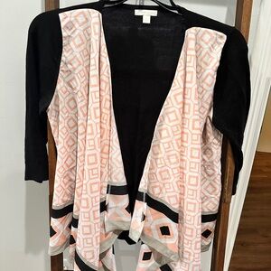 New York & Company Black and Pink Geometric Cardigan